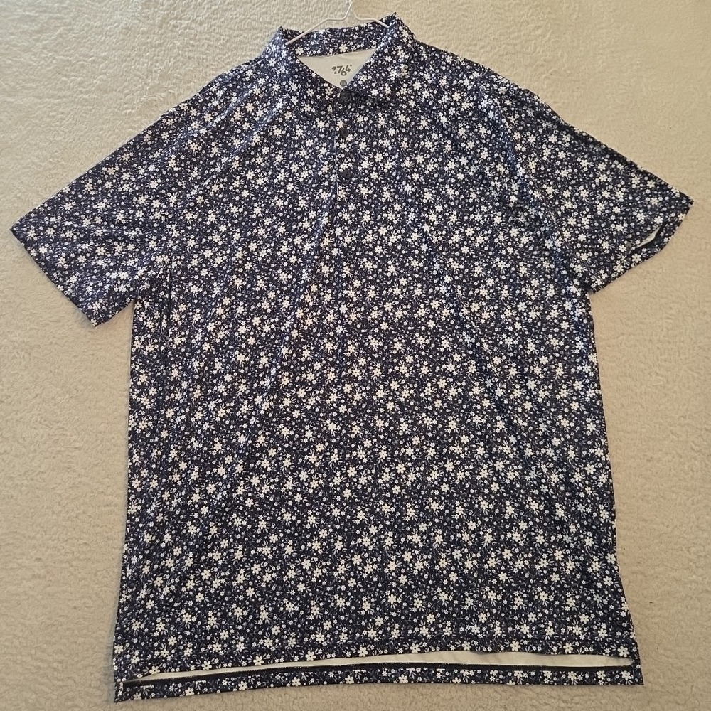 1764 Golf Polo‎ Shirt Mens Size 2XL Floral Performance Stretch Athletic AOP Blue